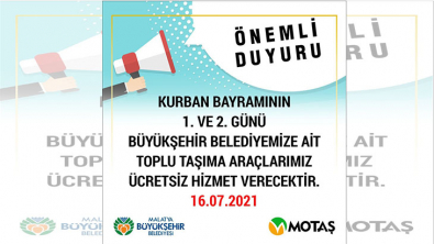 Kurban Bayramının 1’inci Ve 2’inci Günü Ücretsiz Hizmet Verecek