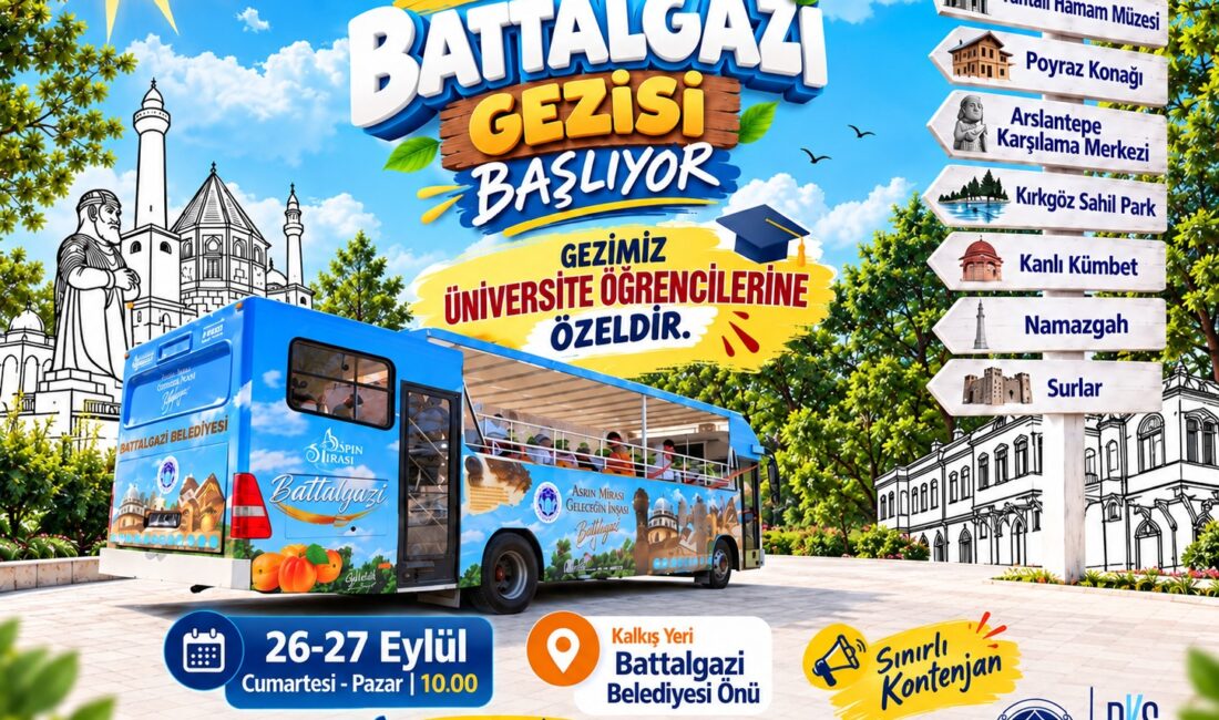 Battalgazi Belediyesi, üniversite öğrencilerini üstü açık gezi otobüsüyle ilçenin tarihi
