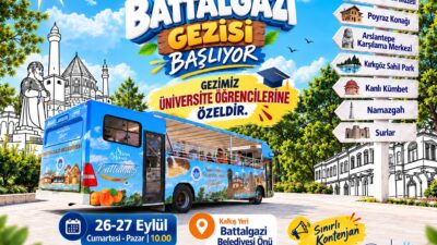 Battalgazi Belediyesi, üniversite öğrencilerini üstü açık gezi otobüsüyle ilçenin tarihi